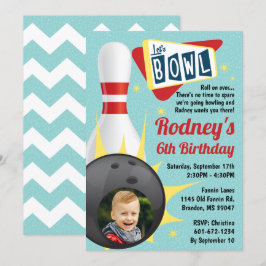Invitación Fiesta de boliche Retro Tenpin con foto