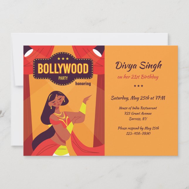 Invitación Fiesta de Bollywood (Anverso)