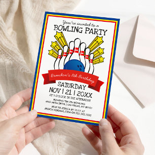 Invitación Fiesta de Bolos   Cumpleaños Colorido de Niños