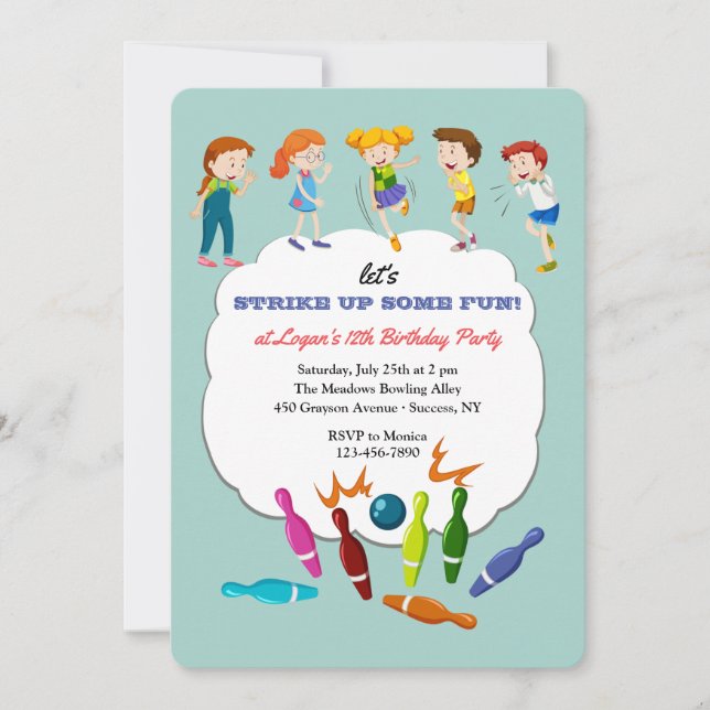 Invitación Fiesta de bolos para niños (Anverso)