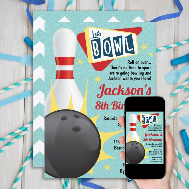Invitación Fiesta de bolos Retro Tenpin (Subido por el creador)