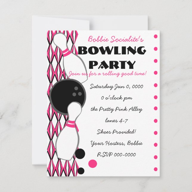Invitación Fiesta de bolos rosados (Anverso)