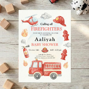 Invitación fiesta de bomberos camión de bomberos bebé cumplea
