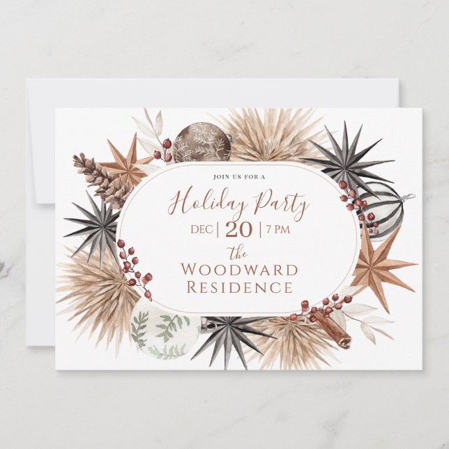 Invitación Fiesta de Botánicos Secos Boho de Vacaciones (Anverso)