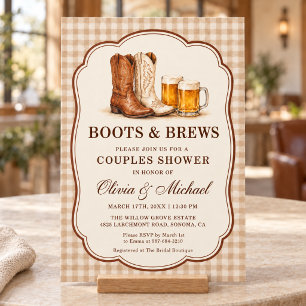 Invitación Fiesta de botas y cervezas a cuadros para parejas