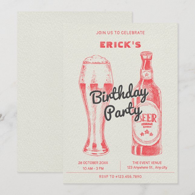 Invitación Fiesta de botellas y cerveza (Anverso / Reverso)