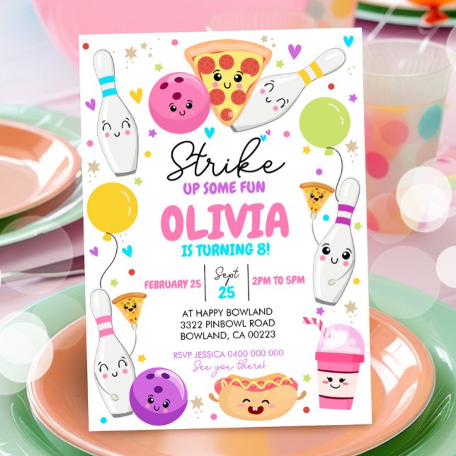 Invitación Fiesta de Bowling Birthday Invitation Bowling (Bowling Pizza Birthday Party Invitation)