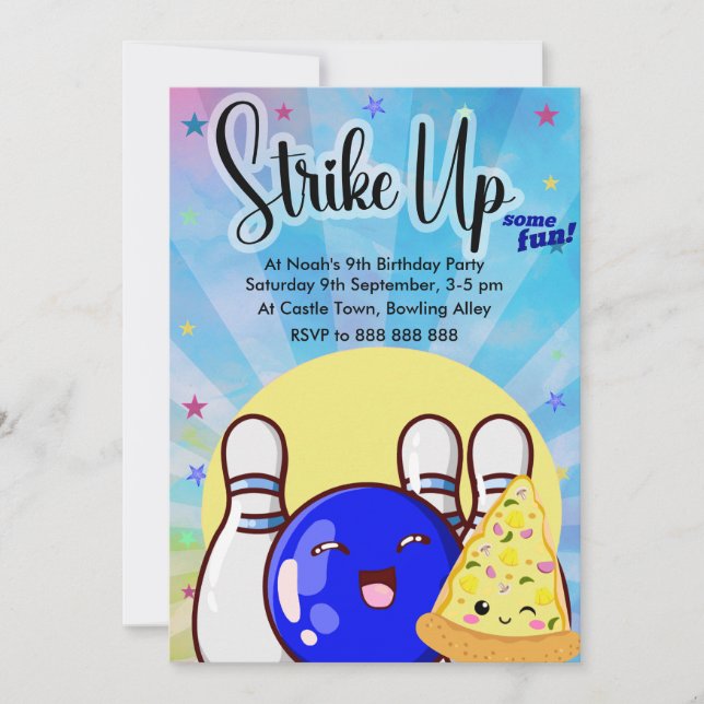 Invitación Fiesta de Bowling Boys Blue Tie Dye (Anverso)