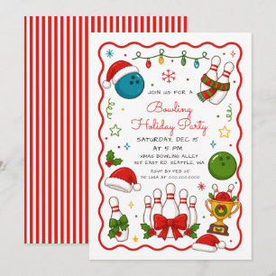Invitación Fiesta de Bowling de Vacaciones de Navidad