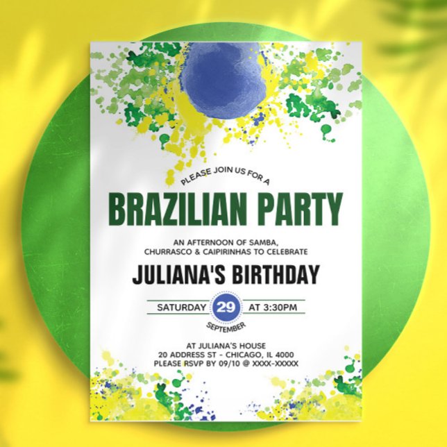 Invitación Fiesta de Brasil (Brazilian party invitation elegant, modern and best of all, without cliches.)