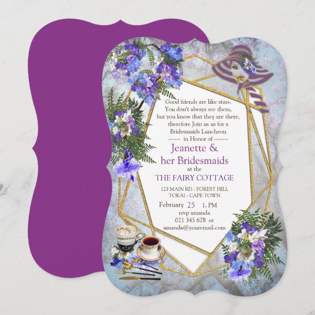 Invitación Fiesta de Bridemaids geométrica de las flores de J (Anverso / Reverso)