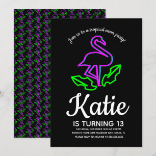 Invitación Fiesta de brillo de flamenco neón tropical adolesc