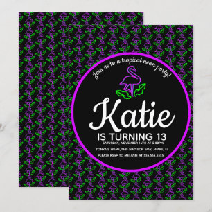 Invitación Fiesta de brillo de flamenco neon tropical morado