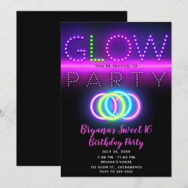 Invitación Fiesta de Brillo Negro Luces de Neón Fiesta de Cum