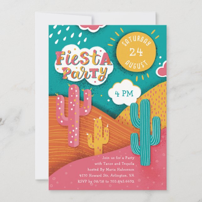 Invitación Fiesta de Brillo. Tacos de cactus y tequila (Anverso)