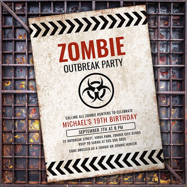 Invitación Fiesta de brote de zombi con texto grunge (Subido por el creador)