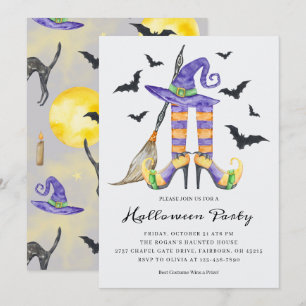 Invitación Fiesta de Bruja de Halloween Piernas y Sombrero