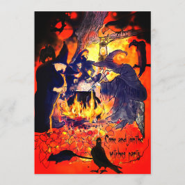 Invitación Fiesta de brujas de Halloween Arte Caldera Buitres