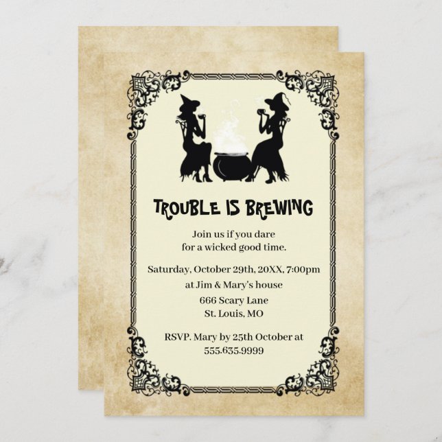 Invitación Fiesta de Brujas de Halloween con Problemas en el  (Anverso / Reverso)