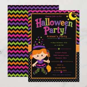 Invitación Fiesta de Brujas de Halloween para Niñas