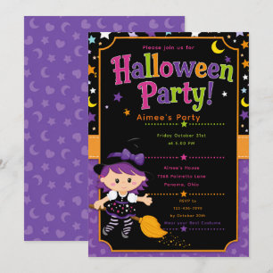 Invitación Fiesta de Brujas de Halloween para Niñas