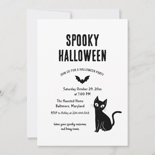 Invitación Fiesta de Brujas del Gato de Halloween (Anverso)