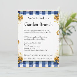 Invitación Fiesta de Brunch al Aire Libre Glam Gingham Oro Az