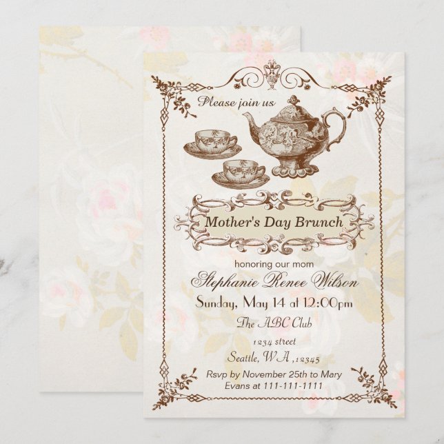 Invitación fiesta de brunch de brunch del Día de la Madre en  (Anverso / Reverso)