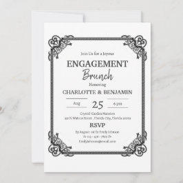 Invitación Fiesta de Brunch de compromiso negro y blanco mini