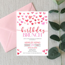 Invitación Fiesta de brunch de cumpleaños de corazones rosado