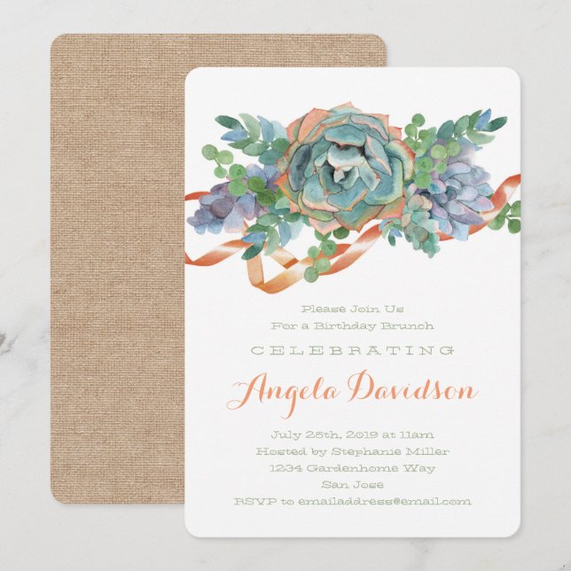 Invitación Fiesta de Brunch de cumpleaños exitoso de acuarela (Anverso / Reverso)