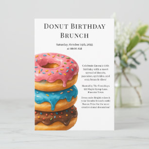 Invitación Fiesta de Brunch de Cumpleaños Panqueques y Dona
