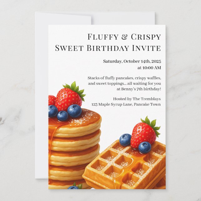 Invitación Fiesta de Brunch de Cumpleaños | Panqueques y waff (Anverso)