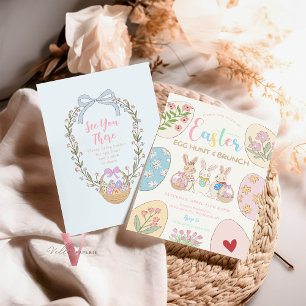 Invitación Fiesta de brunch de huevo de pascua de pasto color