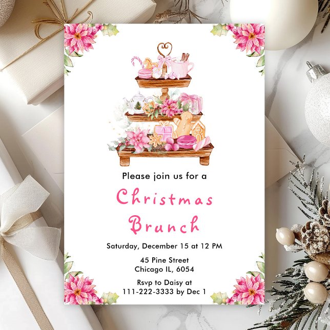 Invitación Fiesta de Brunch de Navidad Holiday Rosa (Subido por el creador)