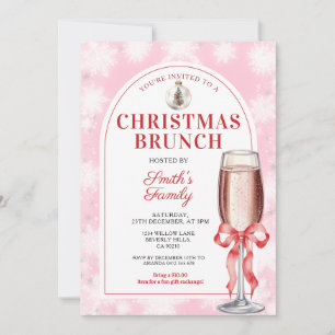 Invitación Fiesta de Brunch de Navidad Lazo Rojo Vino Gingham