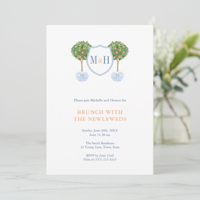 Invitación Fiesta de Brunch de Preppy Couples Monograma Newly (Anverso de pie)