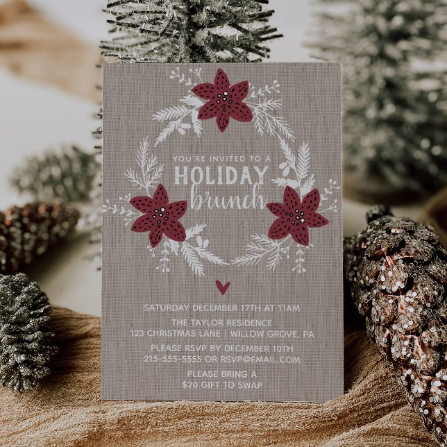 Invitación Fiesta de brunch de vacaciones florales rojas (Subido por el creador)