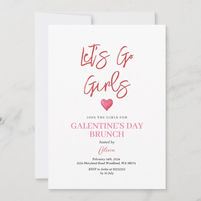 Invitación Fiesta de brunch del Día de Galentine Rosa cena Va (Anverso)