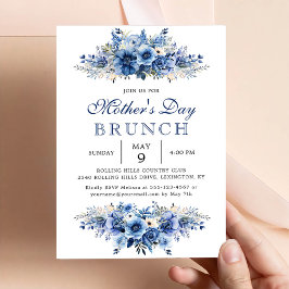 Invitación Fiesta de brunch del Día de la Madre Floral Azul