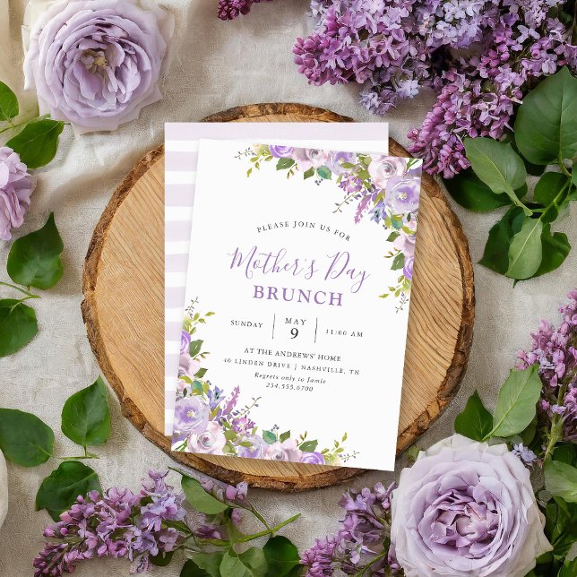 Invitación Fiesta de brunch del Día de la Madre Floral Lilac (Subido por el creador)