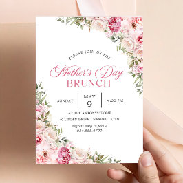 Invitación Fiesta de brunch del Día de la Madre Floral Rosa