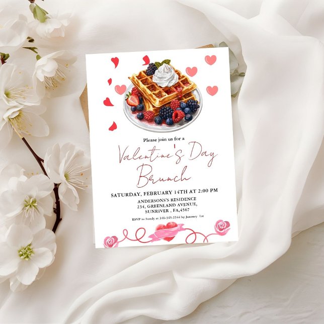 Invitación Fiesta de brunch El día de San Valentín rosa y de  (Subido por el creador)
