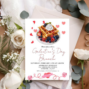 Invitación Fiesta de brunch El día de San Valentín rosa y de