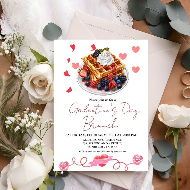Invitación Fiesta de brunch El día de San Valentín rosa y de  (Subido por el creador)
