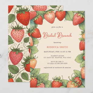 Invitación Fiesta de brunch marrón de fresa de vintage