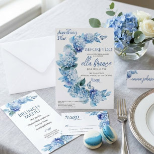 Invitación Fiesta de Brunch Nupcial Floral Azul Elegante