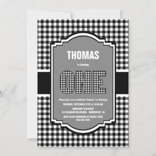 Invitación Fiesta de Búfalo Plaid 1er cumpleaños