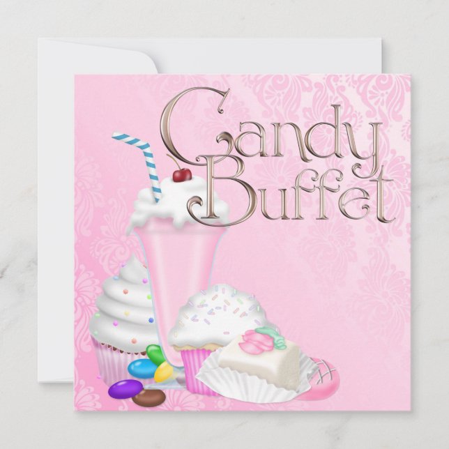 Invitación Fiesta de Bufé de Caramelos Rosados (Anverso)