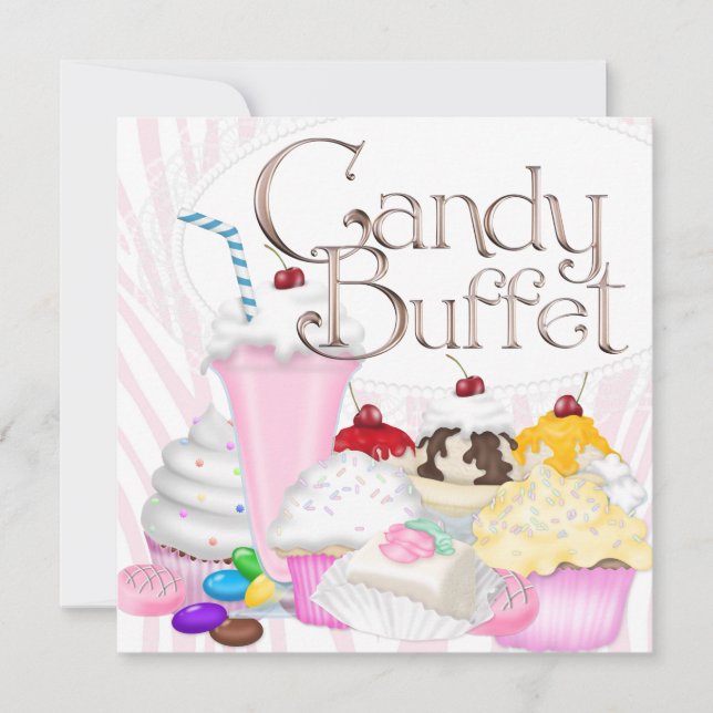 Invitación Fiesta de Bufet de Dulces Pink Zebra (Anverso)